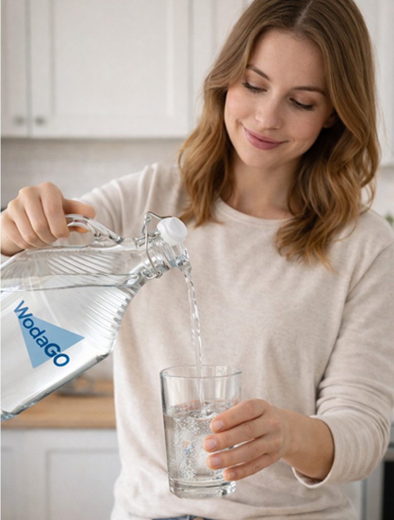 Dziewczyna nalewa wodę z butelki